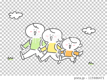 A family going out with a smile and backpacks 115986471