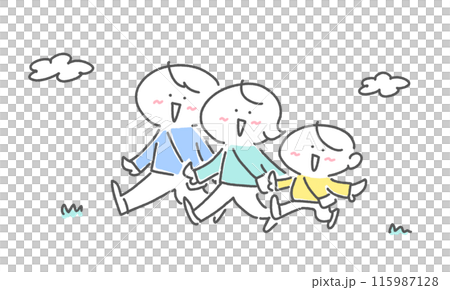 笑顔でお出かけする3人家族 手描きイラスト 笑顔でお出かけする3人家族 手描きイラスト 115987128
