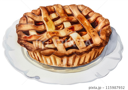 アップルパイの水彩画風イラスト「AI生成画像」 アップルパイの水彩画風イラスト「AI生成画像」 115987932