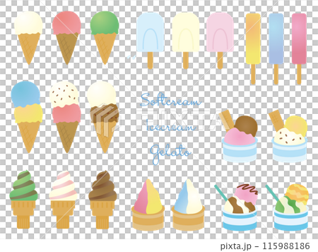 いろんなアイスクリームのイラストセット 115988186