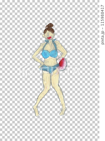 Illustration of a girl in a swimsuit drawn with oil pastels Illustration of a girl in a swimsuit drawn with oil pastels 115988417