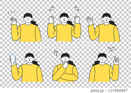 ポーズをとる女性の上半身イラストセット ポーズをとる女性の上半身イラストセット 115988467
