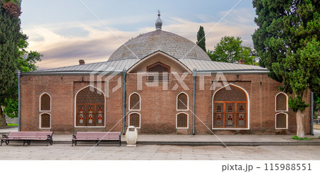 Juma Mosque of Ganja, Azerbaijan, with its red bricks facade 115988551
