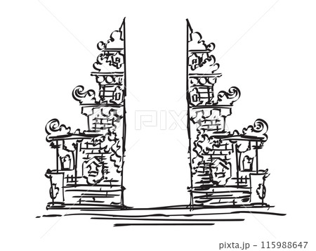 Bali Balinese gate architecture gate traditional hand drawing sketch doodle illustration Bali Balinese gate architecture gate traditional hand drawing sketch doodle illustration 115988647