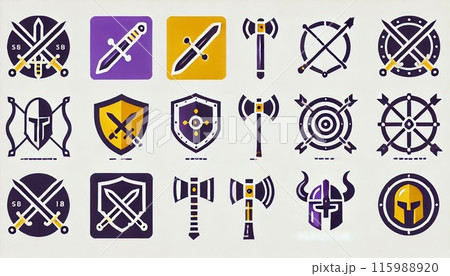 中世の武器と防具アイコン 中世の武器と防具アイコン 115988920