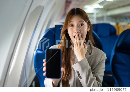 Airplane, travel and portrait of woman with journey and Free travel. Airplane, travel and portrait of woman with journey and Free travel. 115989075