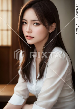 古民家の和室に座る若く美しい女性 115989213