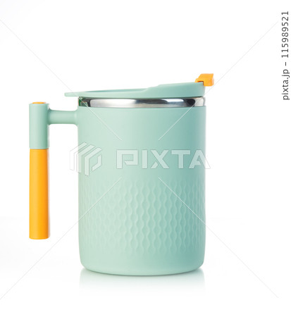 Light green color Thermal coffee mug for hot and cold liquid. unique design shape. stainless steel coffee cup with lid. 115989521