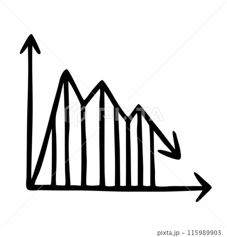 Doodle graph declining chart hand drawn with black line 115989903