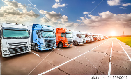 CGイラスト 並んだ大型トラック CGイラスト 並んだ大型トラック 115990041