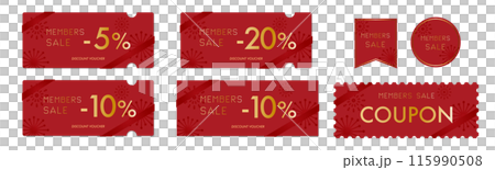 Red luxury coupon vector icon set 2 for member sales Red luxury coupon vector icon set 2 for member sales 115990508