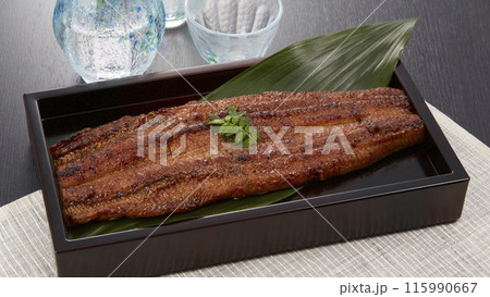 うなぎ蒲焼をアテに冷酒のイメージ うなぎ蒲焼をアテに冷酒のイメージ 115990667