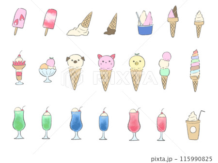 カラフルなアイスクリームのセット カラフルなアイスクリームのセット 115990825