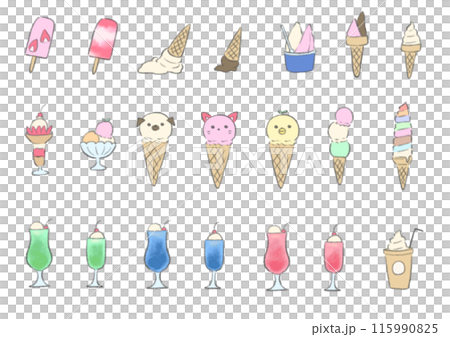 カラフルなアイスクリームのセット カラフルなアイスクリームのセット 115990825