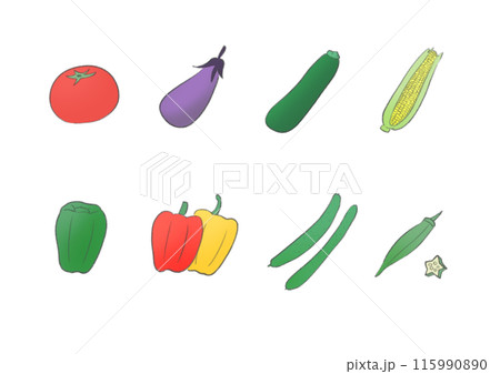 カラフルな夏野菜のイラスト カラフルな夏野菜のイラスト 115990890