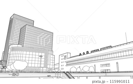 仙台駅の線画調のイラスト 115991011