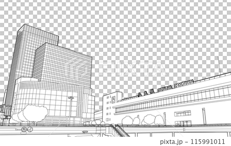 仙台駅の線画調のイラスト 115991011