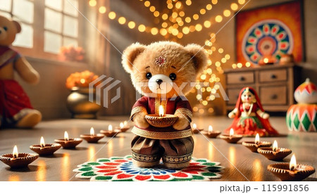 ディーワーリーを祝う可愛い熊 115991856