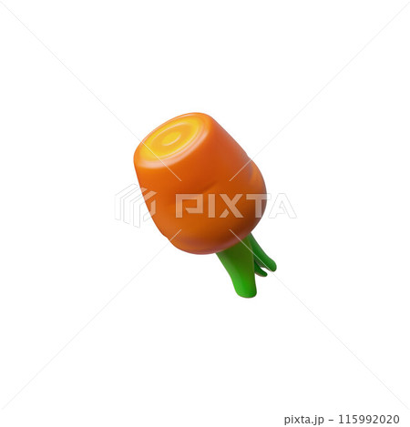 Fresh carrot cut piece 3D plastic style vector icon, glossy ripe orange vegetable, farm organic root plant food 115992020