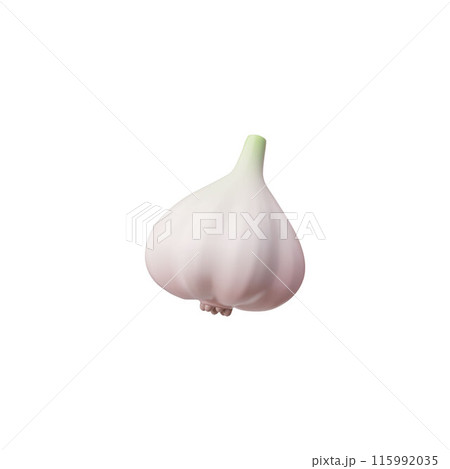 Ripe garlic whole head with peel 3D vector icon, spicy plant food, organic condiment ingredient, vegetable farm product 115992035