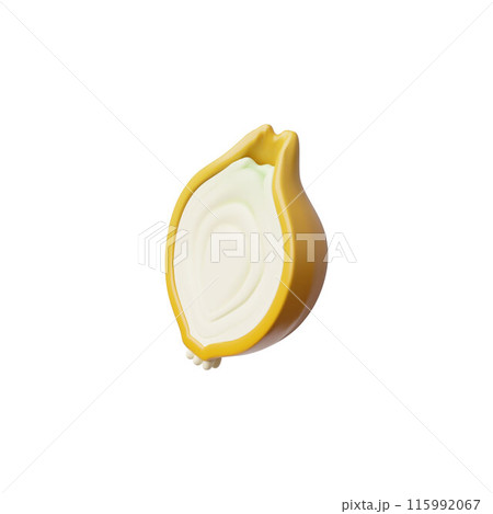 3D illustration of a half onion side view on a white background 115992067