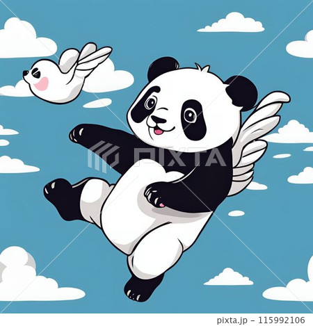 空飛ぶ天使のパンダのイラスト素材 [115992106] - PIXTA