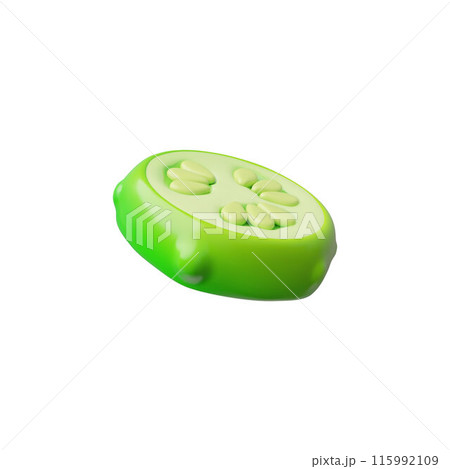 Vector 3d graphics of green cucumber with peel and seeds, sliced, on a white background Vector 3d graphics of green cucumber with peel and seeds, sliced, on a white background 115992109