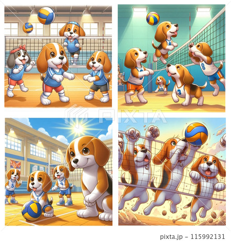 バレーボールを楽しむビーグル バレーボールを楽しむビーグル 115992131
