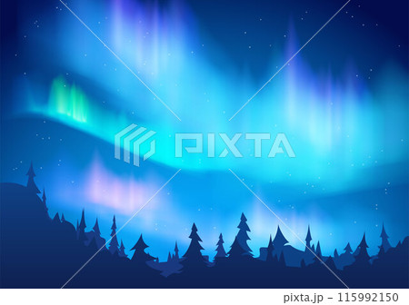 Northern lights against the backdrop of a serene forest. 115992150