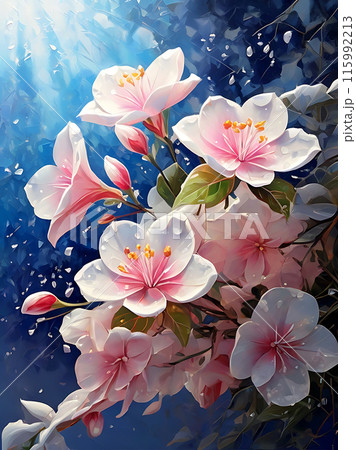 Azurium flowers in the cold snow. 115992213