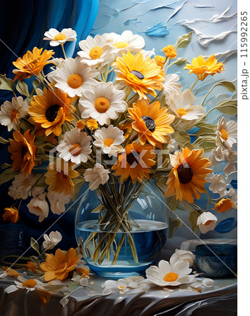 Gerberas in glass vase. 115992265