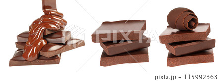 Set of Broken Chocolate Bars, isolated on transparent background Set of Broken Chocolate Bars, isolated on transparent background 115992363