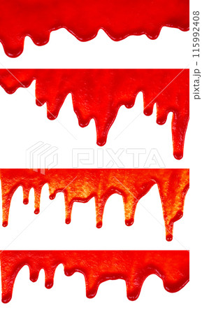 Set of Red Ketchup Drippings isolated on transparent background, food concepts 115992408