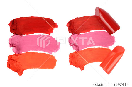 Set of Lipstick Smears smudge, isolated on transparent background, as sample cosmetics concept Set of Lipstick Smears smudge, isolated on transparent background, as sample cosmetics concept 115992419