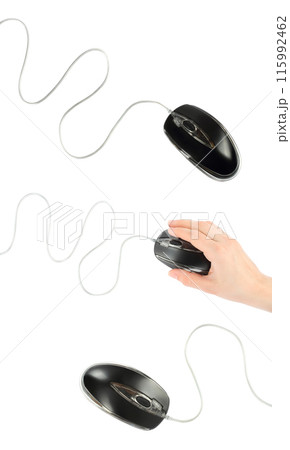 Set of Black Computer Mouses, isolated on transparent background 115992462