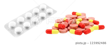 Set of Medicine Pills, isolated on transparent background, medical concept 115992486