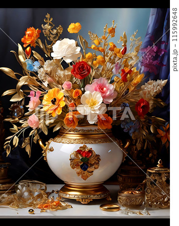 Colorful flowers and precious vases. 115992648