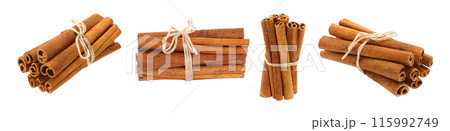 Set of Bunches of Cinnamon Sticks, isolated on transparent background Set of Bunches of Cinnamon Sticks, isolated on transparent background 115992749