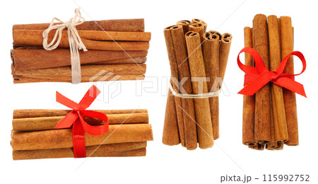 Set of Bunches of Cinnamon Sticks, isolated on transparent background 115992752