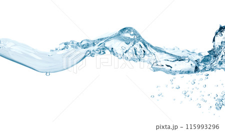 Water wave isolated on white background close-up, clean drinking water concept Water wave isolated on white background close-up, clean drinking water concept 115993296