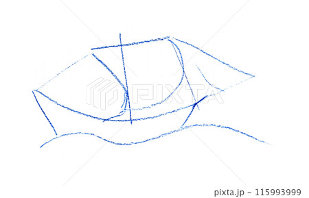 Crayon Kids Hand Drawn Blue Sailboat Isolated on White Background. 115993999