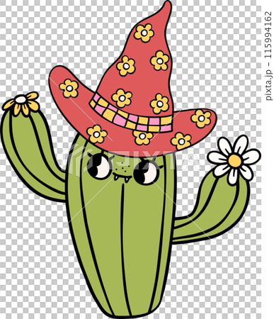 Groovy Western Cowboy Halloween cactus Retro Funky Cartoon Doodle 115994162