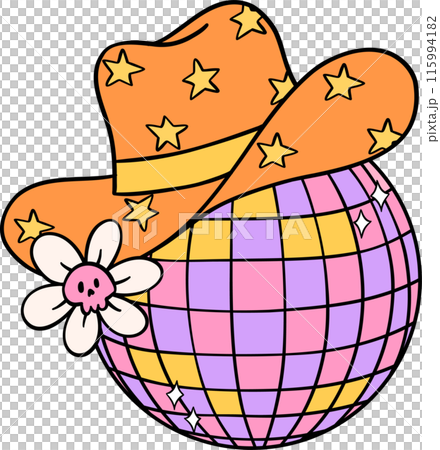 Groovy Western Cowboy Disco Ball Halloween Retro Funky Cartoon Doodle 115994182