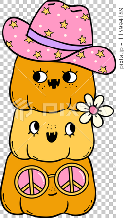Groovy Western Cowboy Pumpkin Halloween Retro Funky Cartoon Doodle Groovy Western Cowboy Pumpkin Halloween Retro Funky Cartoon Doodle 115994189