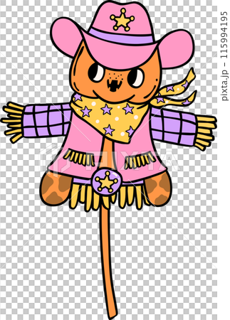 Groovy Western Cowboy scarecrow Halloween Retro Funky Cartoon Doodle 115994195