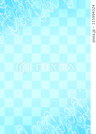 和柄　市松模様と流水文　水色　縦長 115994324