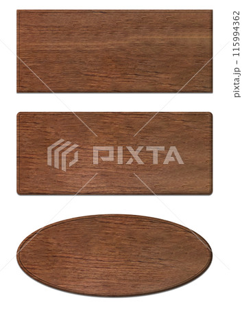縁付のブビンガの木目のネームプレートの素材セット 115994362