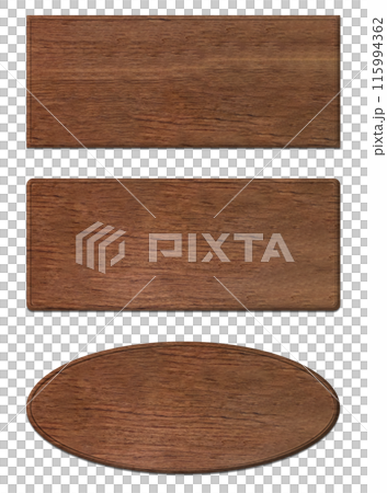 縁付のブビンガの木目のネームプレートの素材セット 115994362