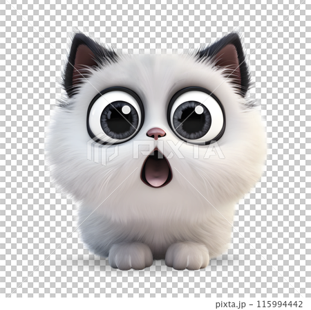 Cute cat with shocked face, isolated on white background, funny pets concept, realistic illustration 115994442