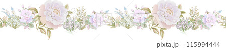 Victorian seamless floral pattern.  Suitable for fabric, wall paper, wrapping paper and the like generative. AI 115994444
